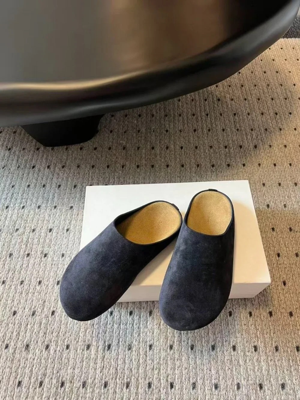 The Row Black Suede Slip-On Mules